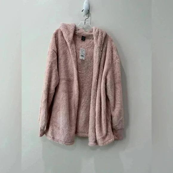 Cold Crush Blush Pink Hooded Sherpa Open Cardigan - Size M & XL - Picture 1 of 10